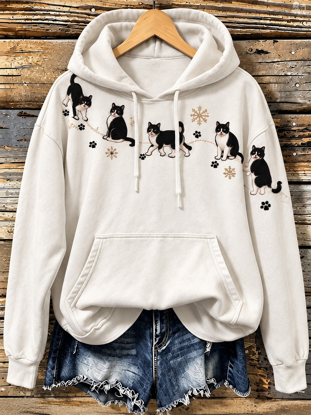 Women's cute cat design pattern printed casual hoodie