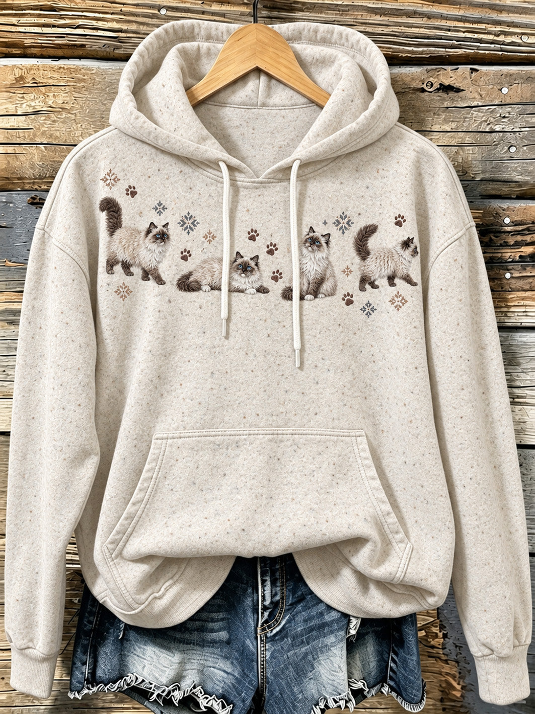 Women's cute cat design pattern printed casual hoodie