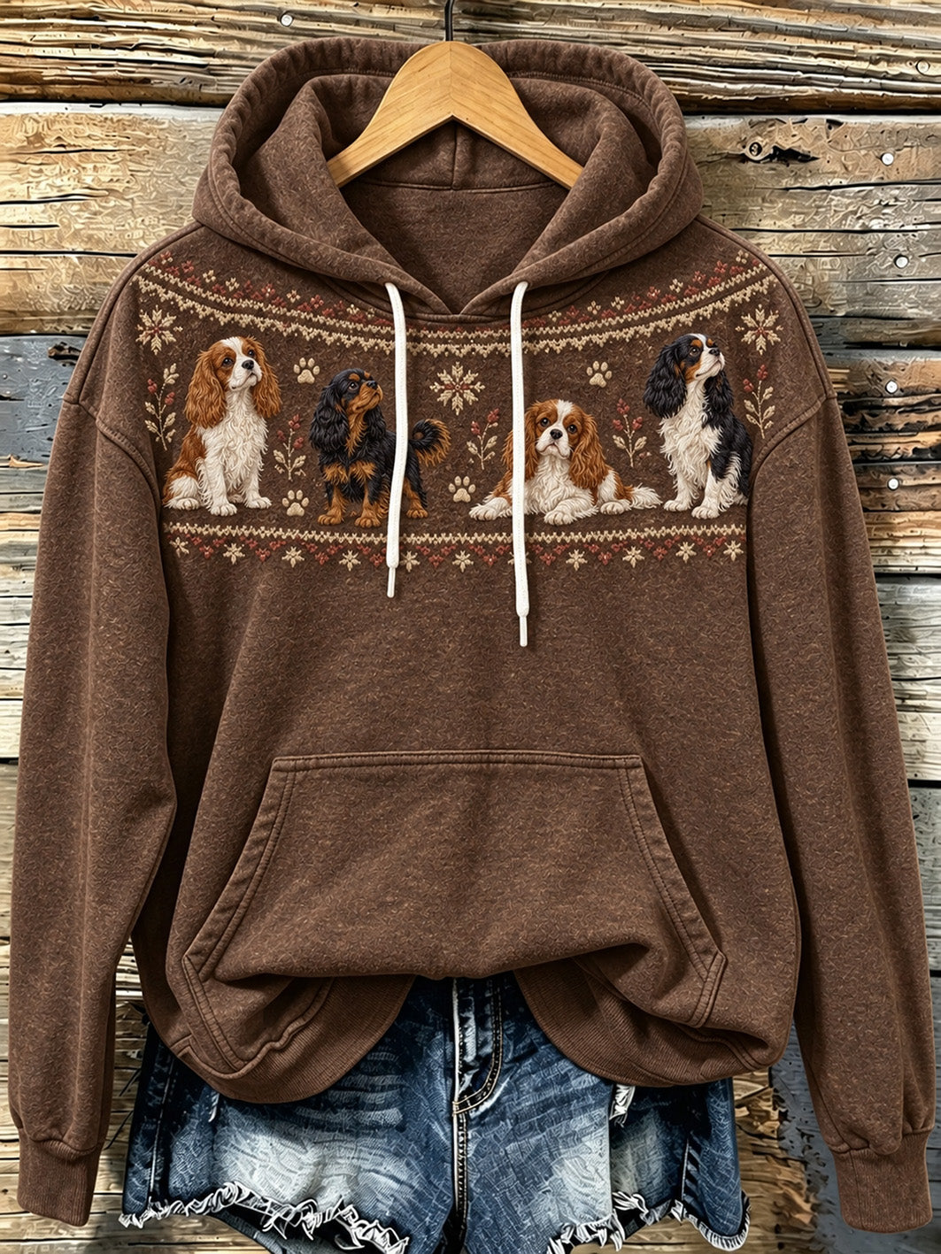 Women's cute puppy design pattern printed casual hoodie