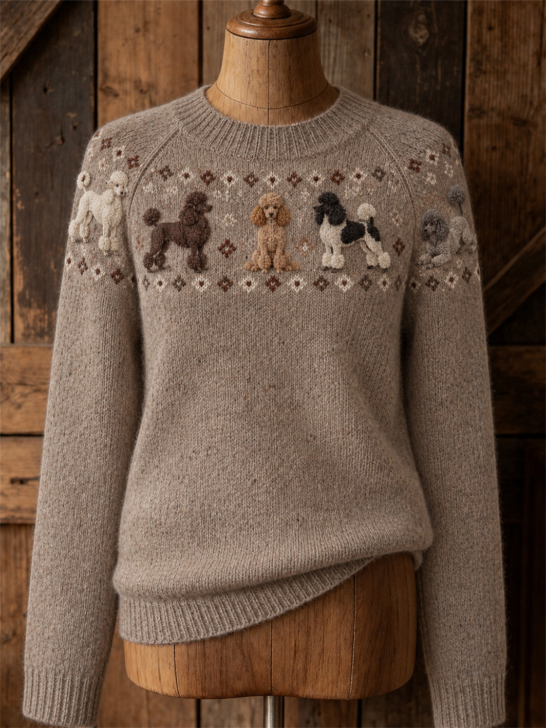 Women's cute puppy design casual raglan sleeve sweater