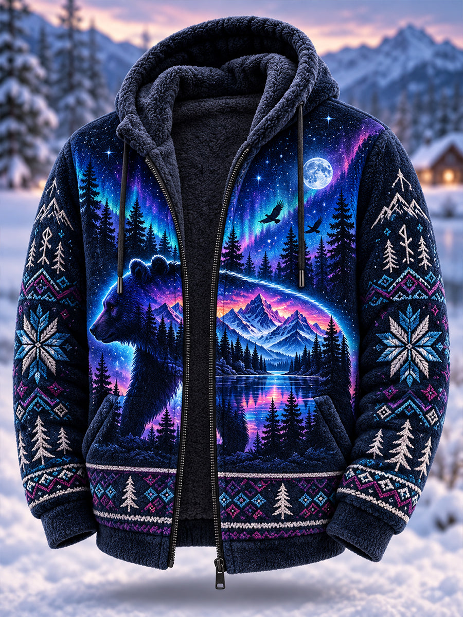Men's Nordic Forest Animal Fleece-Lined Hoodie