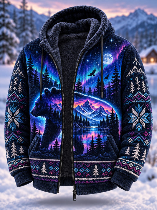 Men's Nordic Forest Animal Fleece-Lined Hoodie