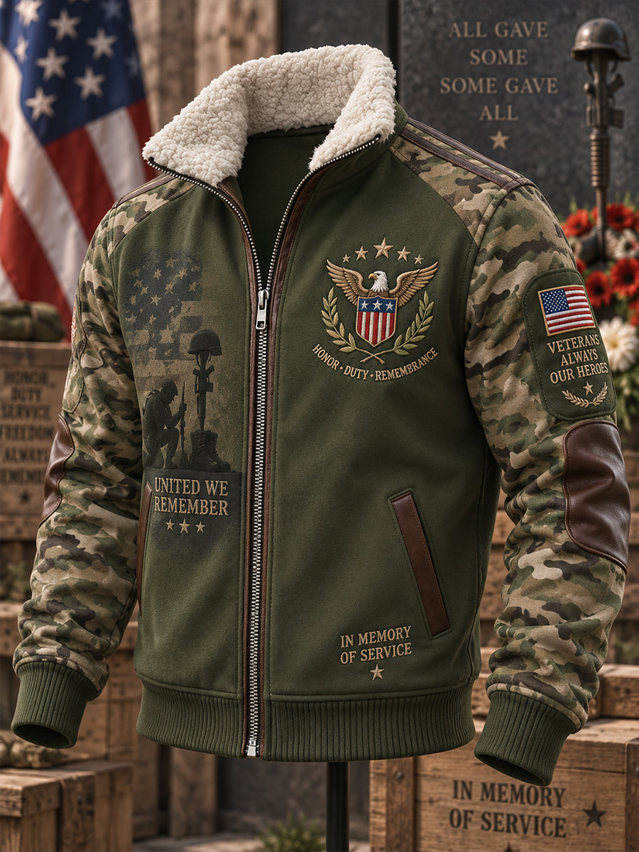 Men's Remembrance Day Print High-Neck Zip-Up Jacket