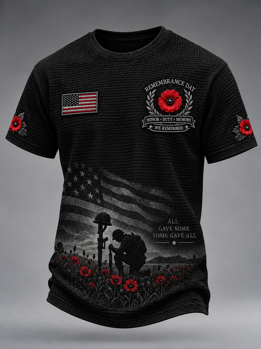 Men's Remembrance Day Print Waffle-Knit Short-Sleeve T-Shirt