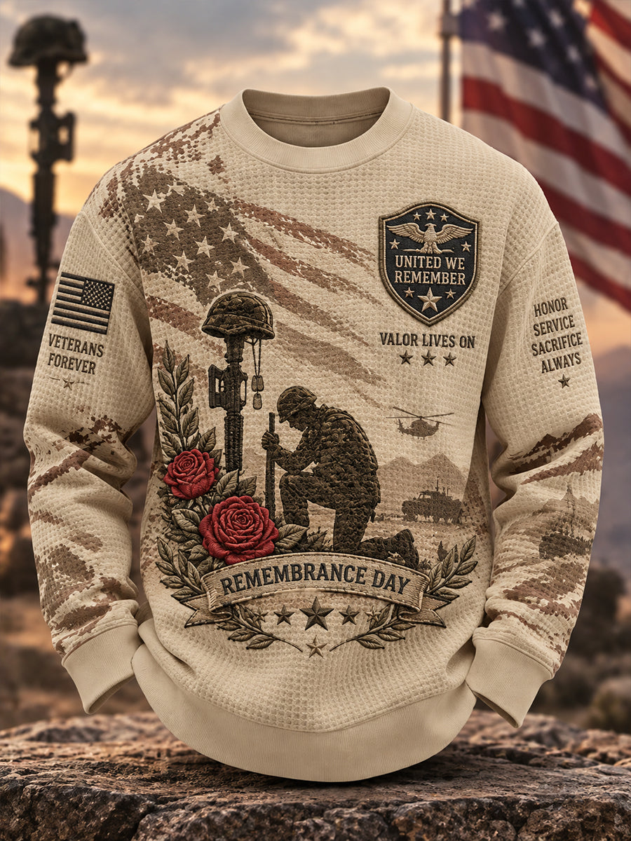 Men's Remembrance Day Print Waffle-Knit Long-Sleeve Top