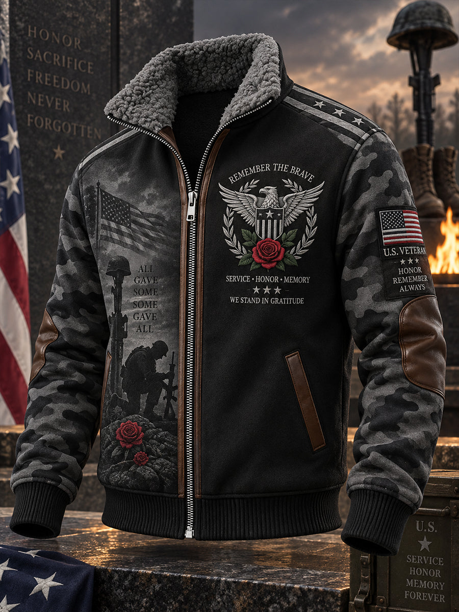 Men's Remembrance Day Print High-Neck Zip-Up Jacket