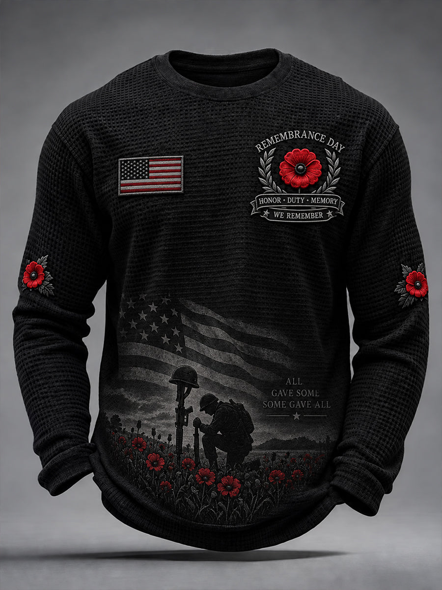 Men's Remembrance Day Print Waffle-Knit Long-Sleeve Top