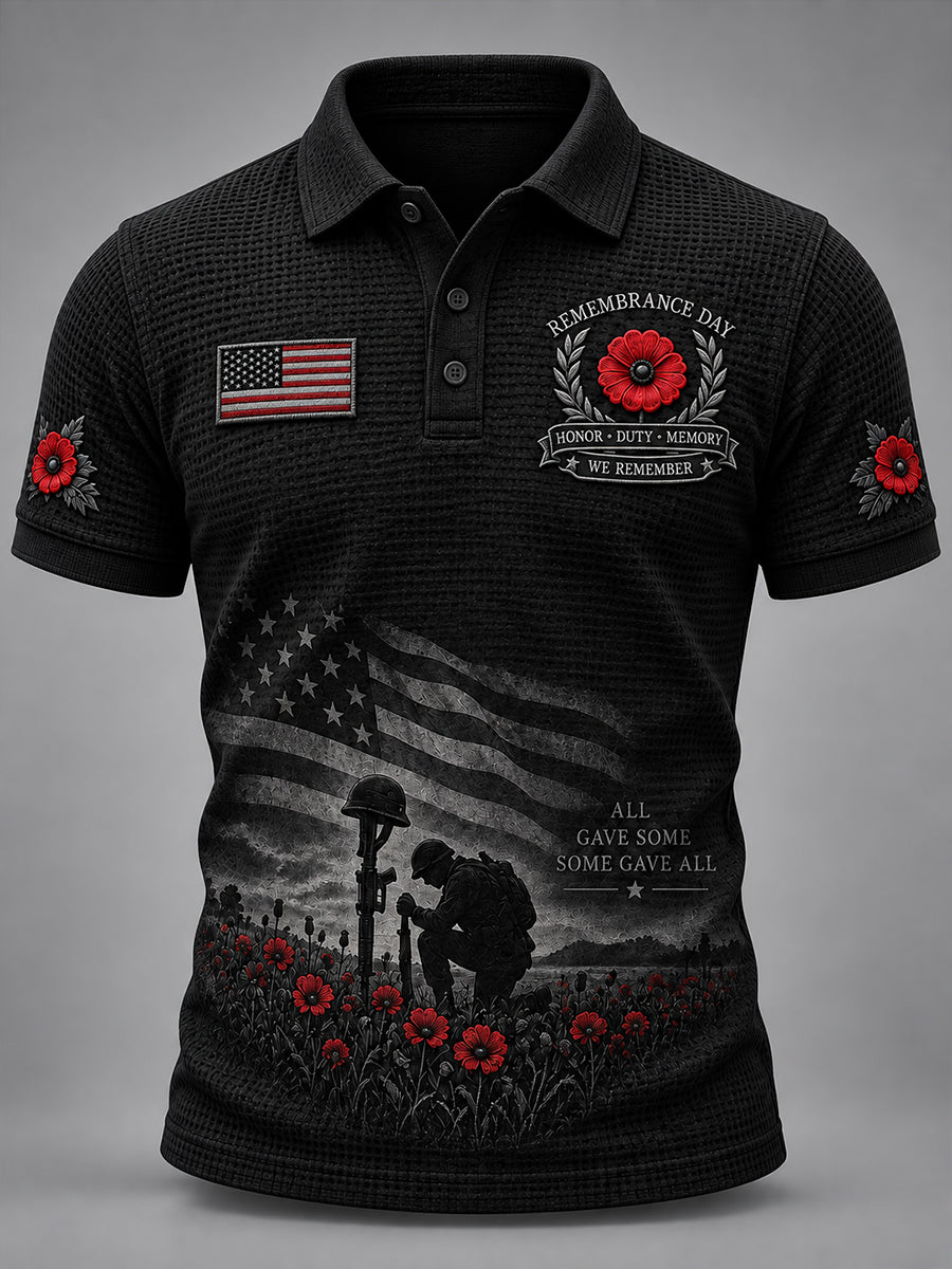 Men's Remembrance Day Print Waffle-Knit Short-Sleeve Polo Shirt