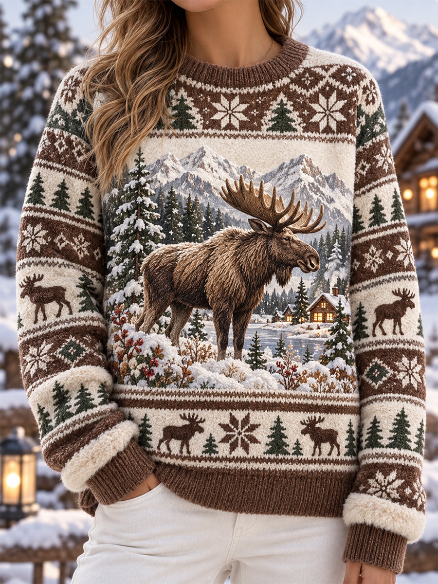 Women's Nordic Forest Animal Knit Top