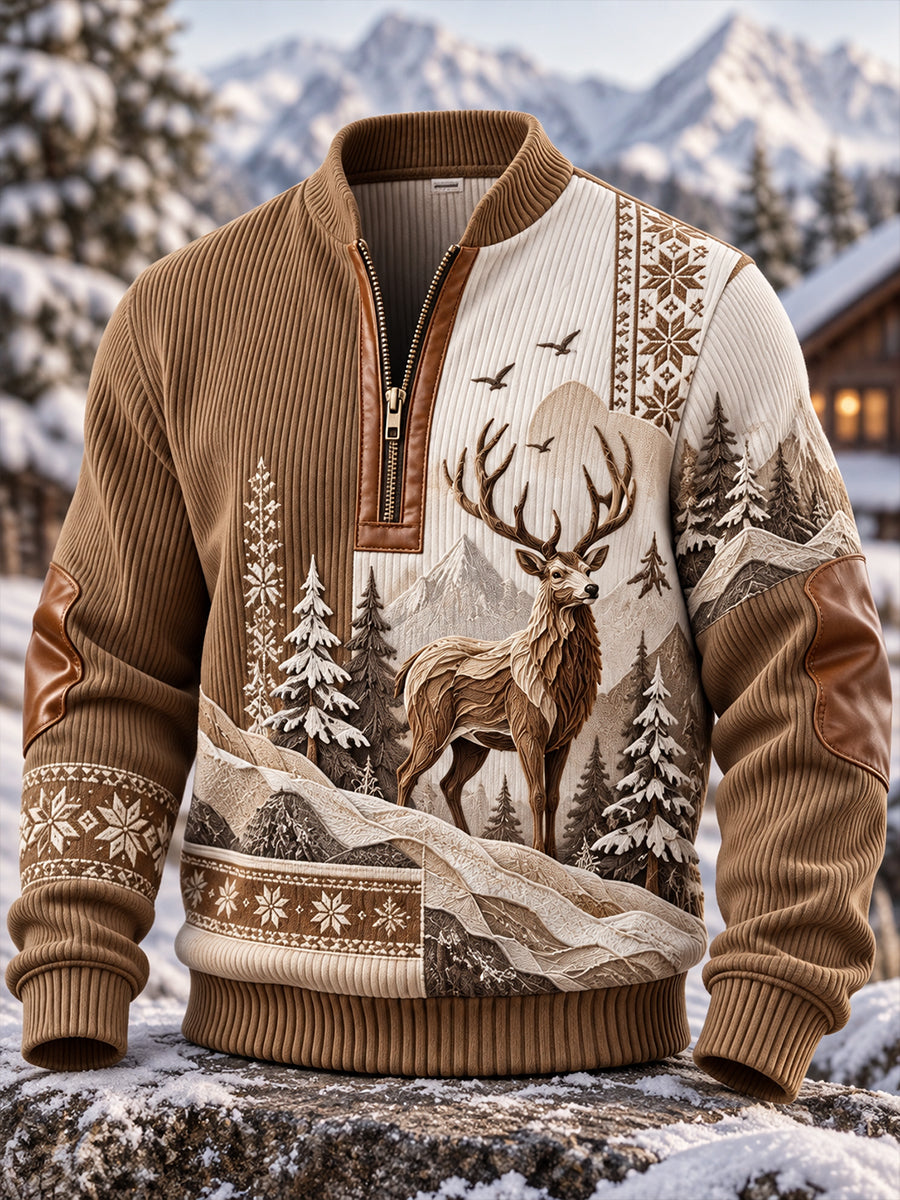 Men's Nordic Forest Animal Half-Zip Top