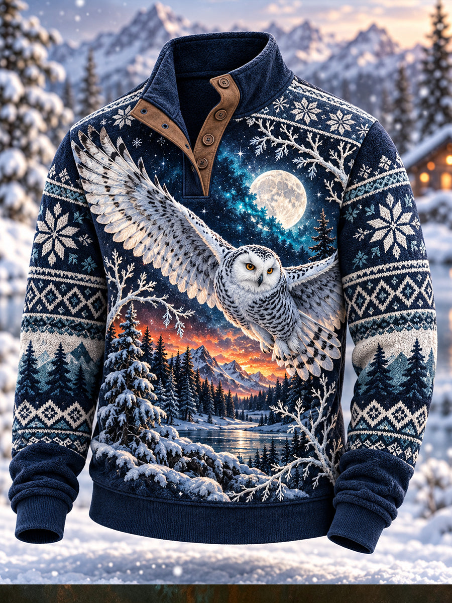 Men's Nordic Forest Animal Four-Button Hoodie