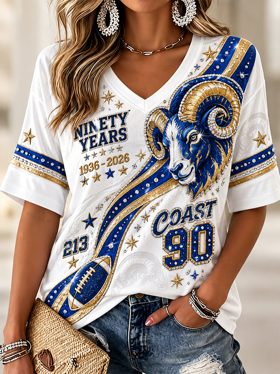 Women's Los Angeles Rams Linen Short-Sleeved T-Shirt