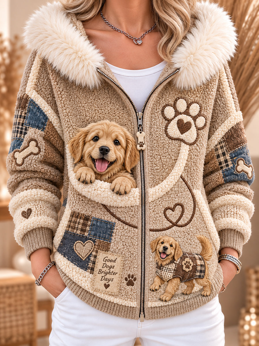 Women's Fun Animal-Themed Knitted Zip-Up Hoodie