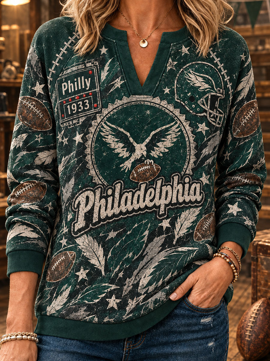 Lady's American Football Philadelphia Eagles Casual V-Neck Hoodie
