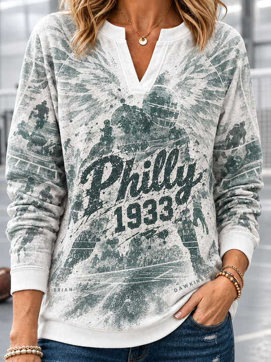 Lady's American Football Philadelphia Eagles Casual V-Neck Hoodie