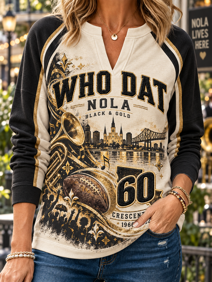 Women's New Orleans Saints Casual V-Neck Sweatshirt
