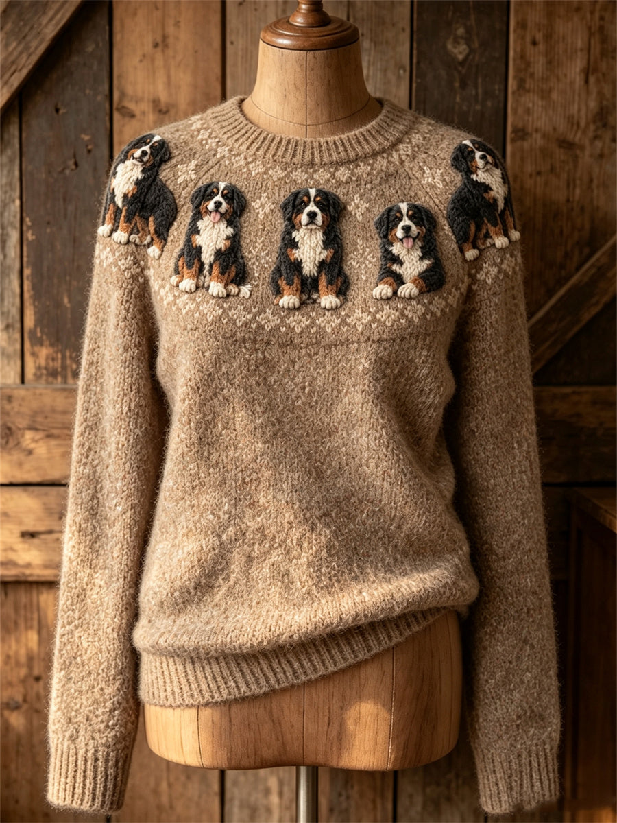 Women's Vintage Bernese Mountain Dogs Yoke Isle Print crew neck sweater
