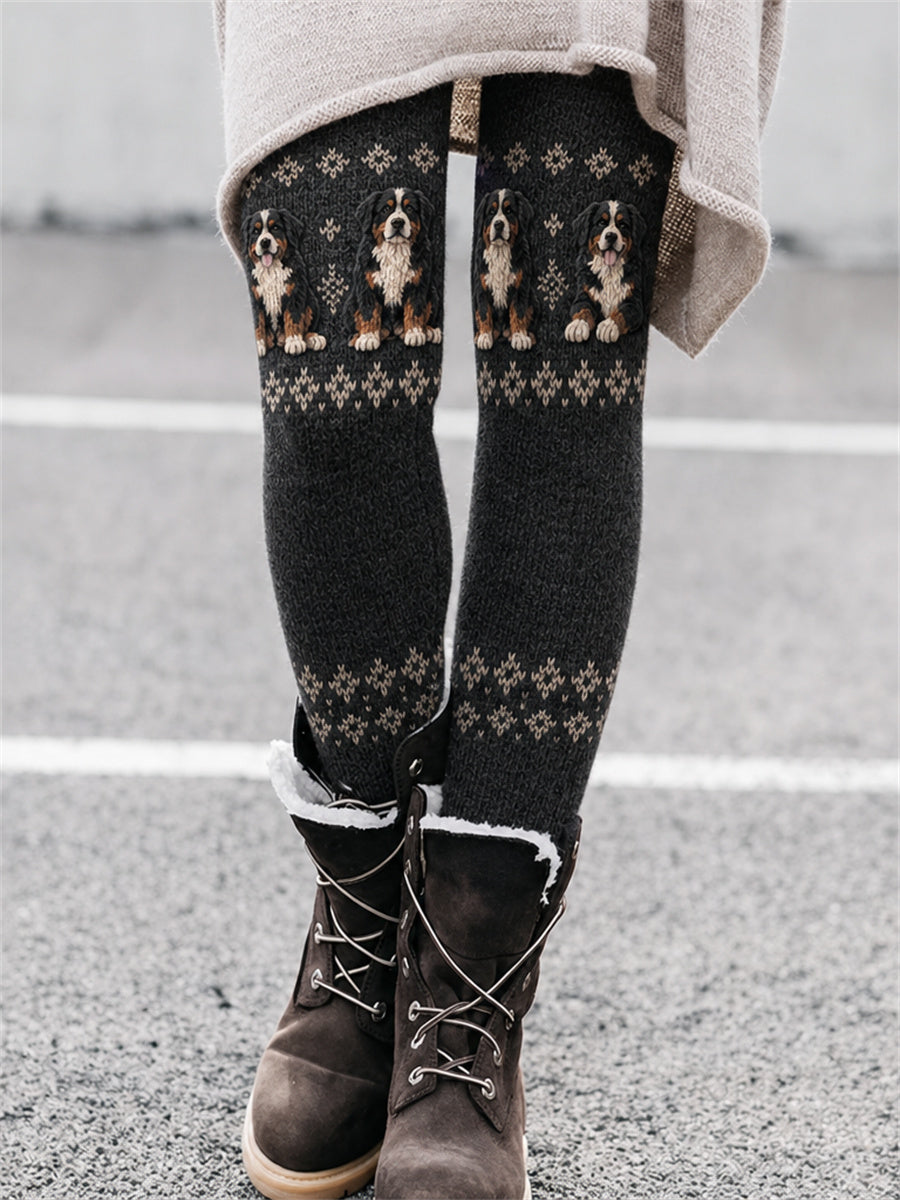 Women's Vintage Bernese Mountain Dogs Isle Print Cozy Leggings