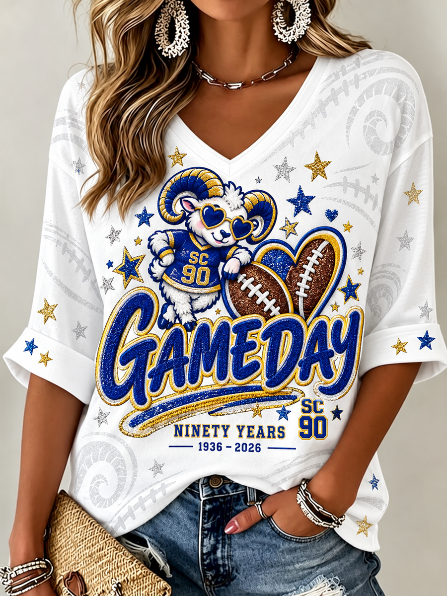 Women's Los Angeles Rams Linen V-Neck Shirt