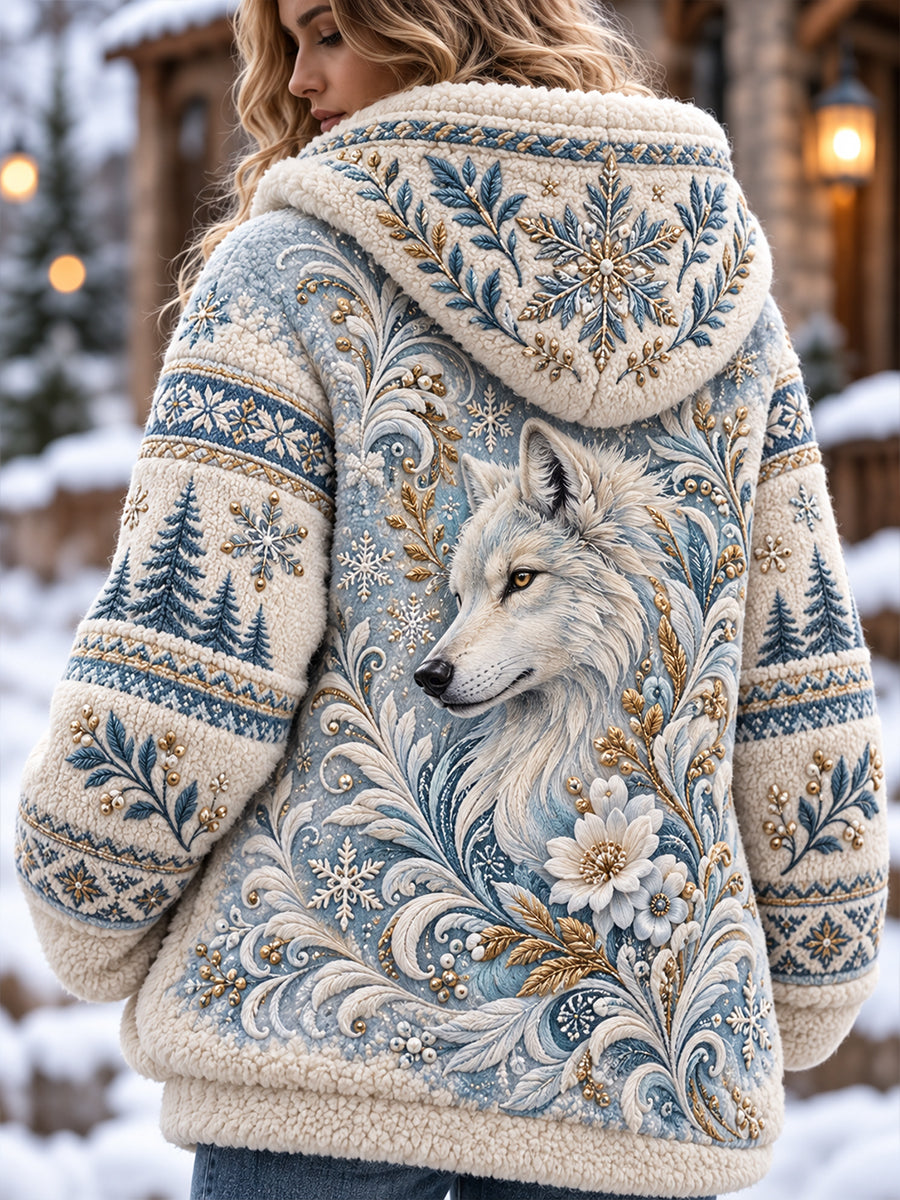 Women's Nordic Forest Animal  Mid-Length Hooded Jacket