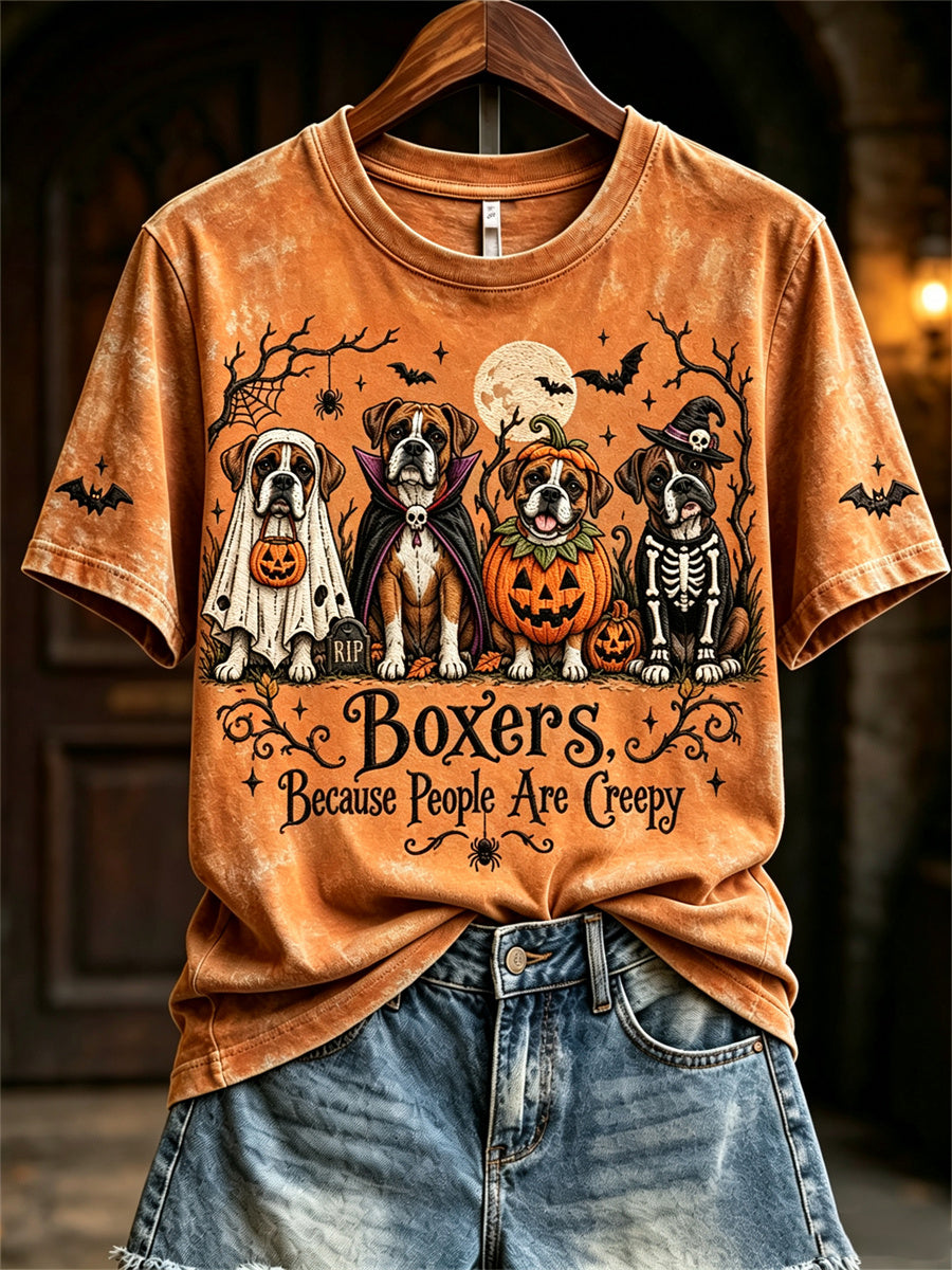 Women's Boxers Because People Are Creepy Halloween Dogs Print short-sleeved T-shirt
