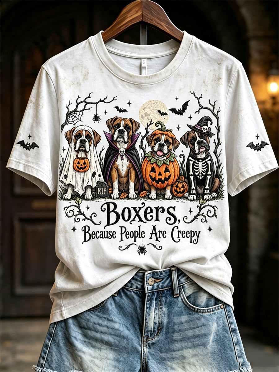 Women's Boxers Because People Are Creepy Halloween Dogs Print short-sleeved T-shirt