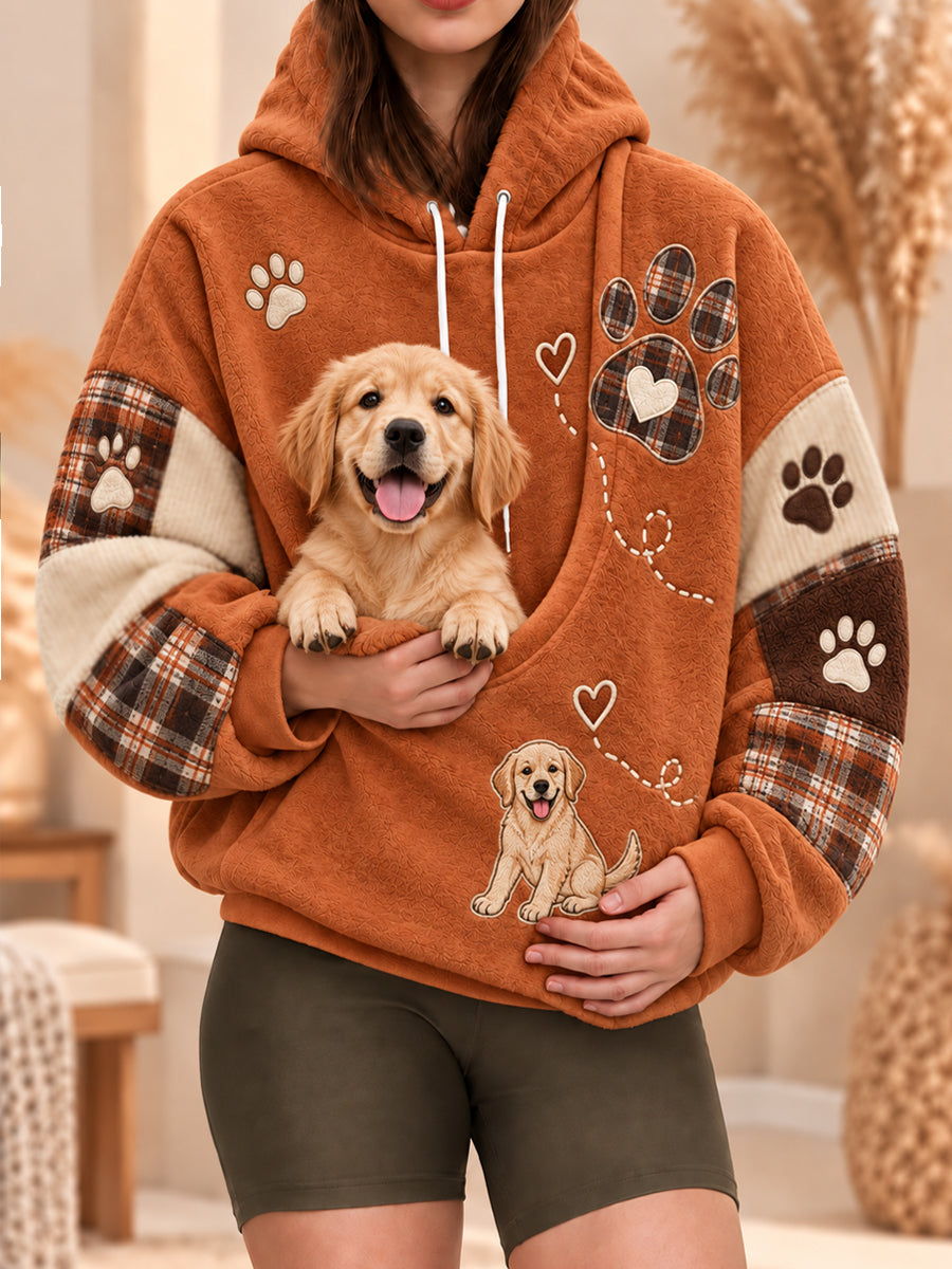 Women's Cute Winter Dog Print Dog Lovers Casual Flannel Hoodie