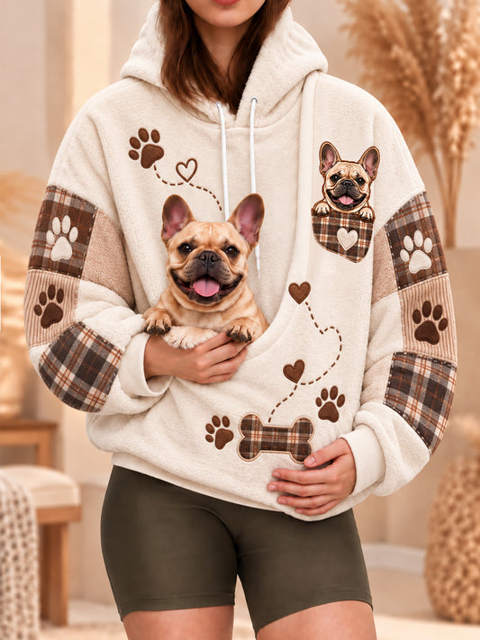 Women's Cute Winter Dog Print Dog Lovers Casual Flannel Hoodie
