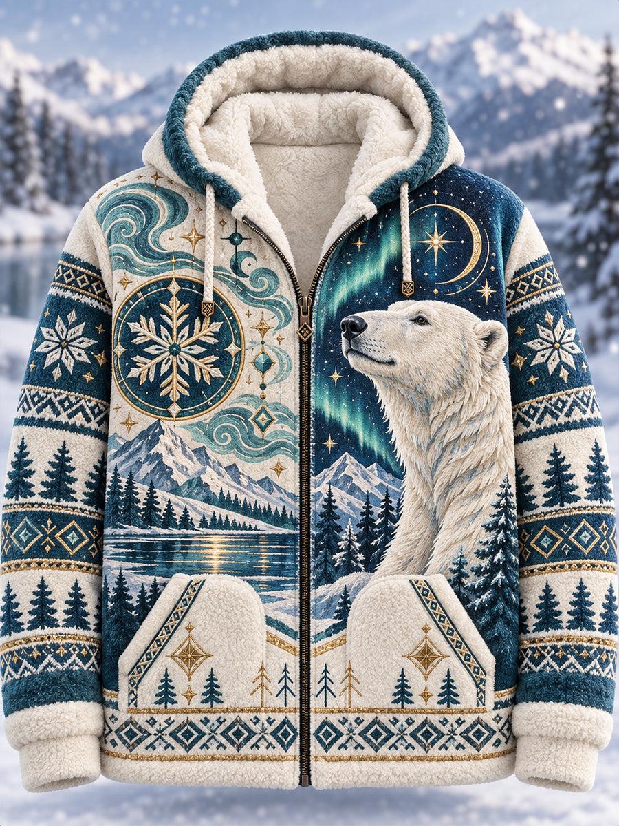 Men's Nordic Animal Print Flannel Hoodie