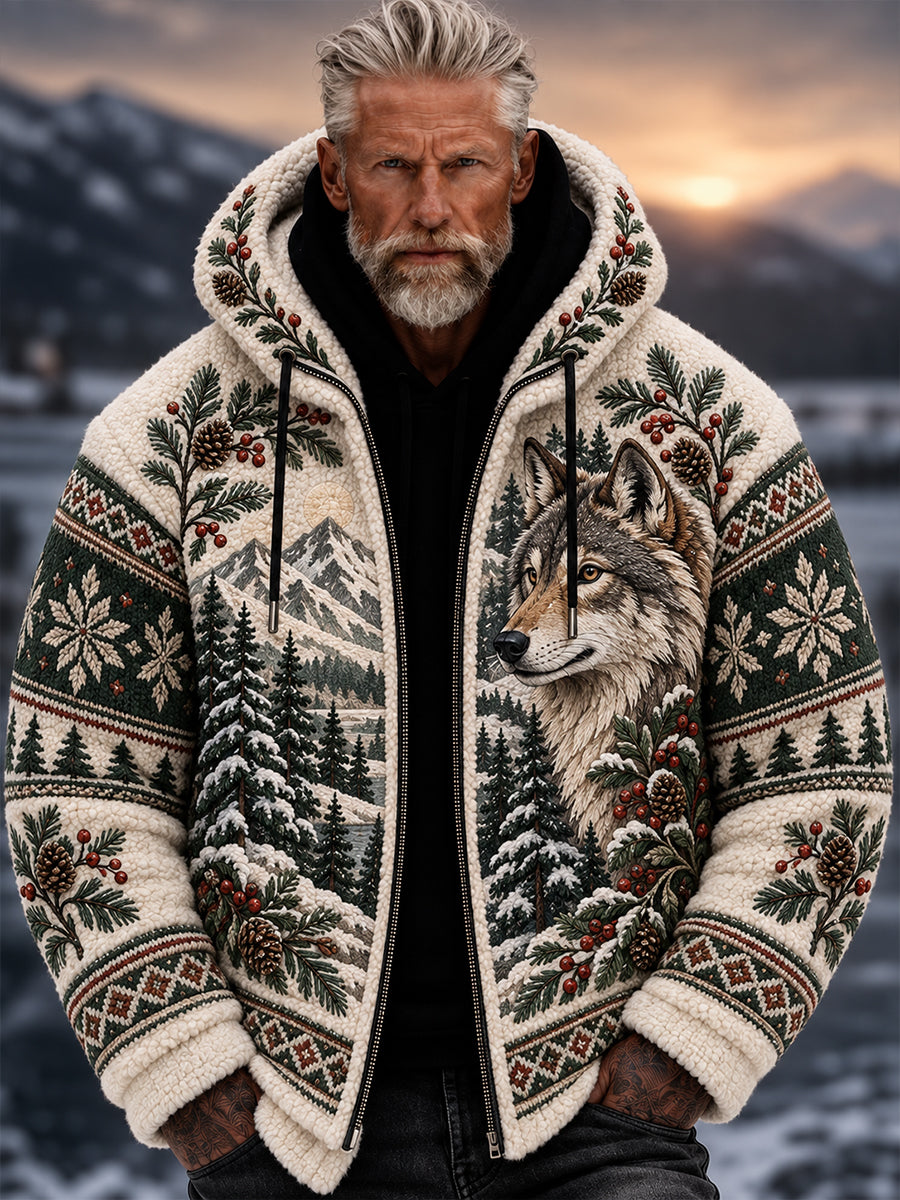 Men's Nordic Animal Print Flannel Hoodie