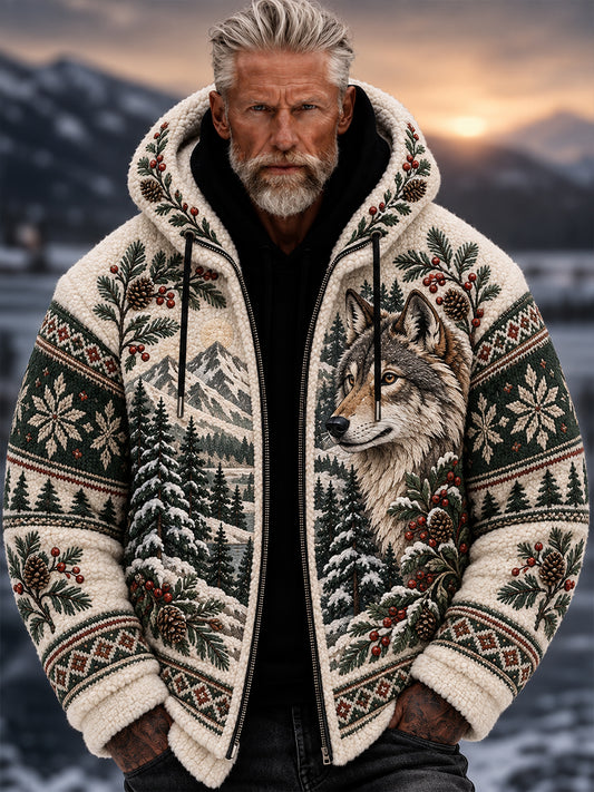 Men's Nordic Animal Print Flannel Hoodie