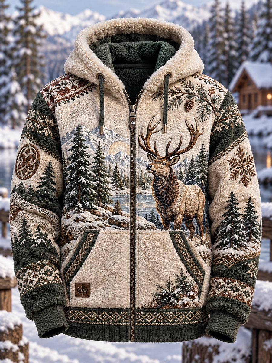 Men's Nordic Animal Print Flannel Hoodie