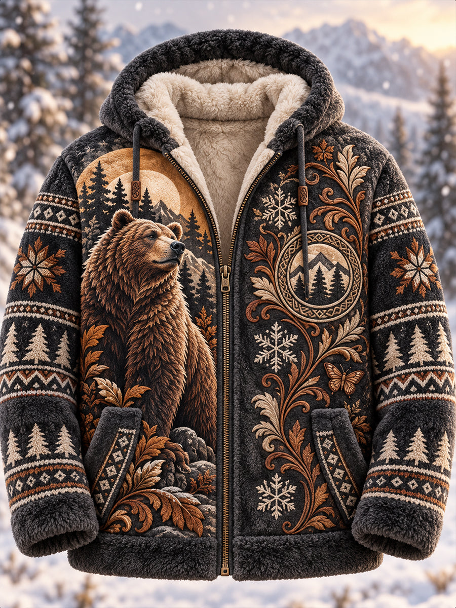 Men's Nordic Animal Print Flannel Hoodie
