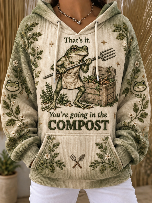 Women's Fun Animal Slogan Ribbed Hoodie