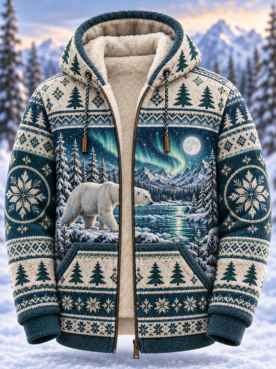 Men's Nordic Animal Print Flannel Hoodie