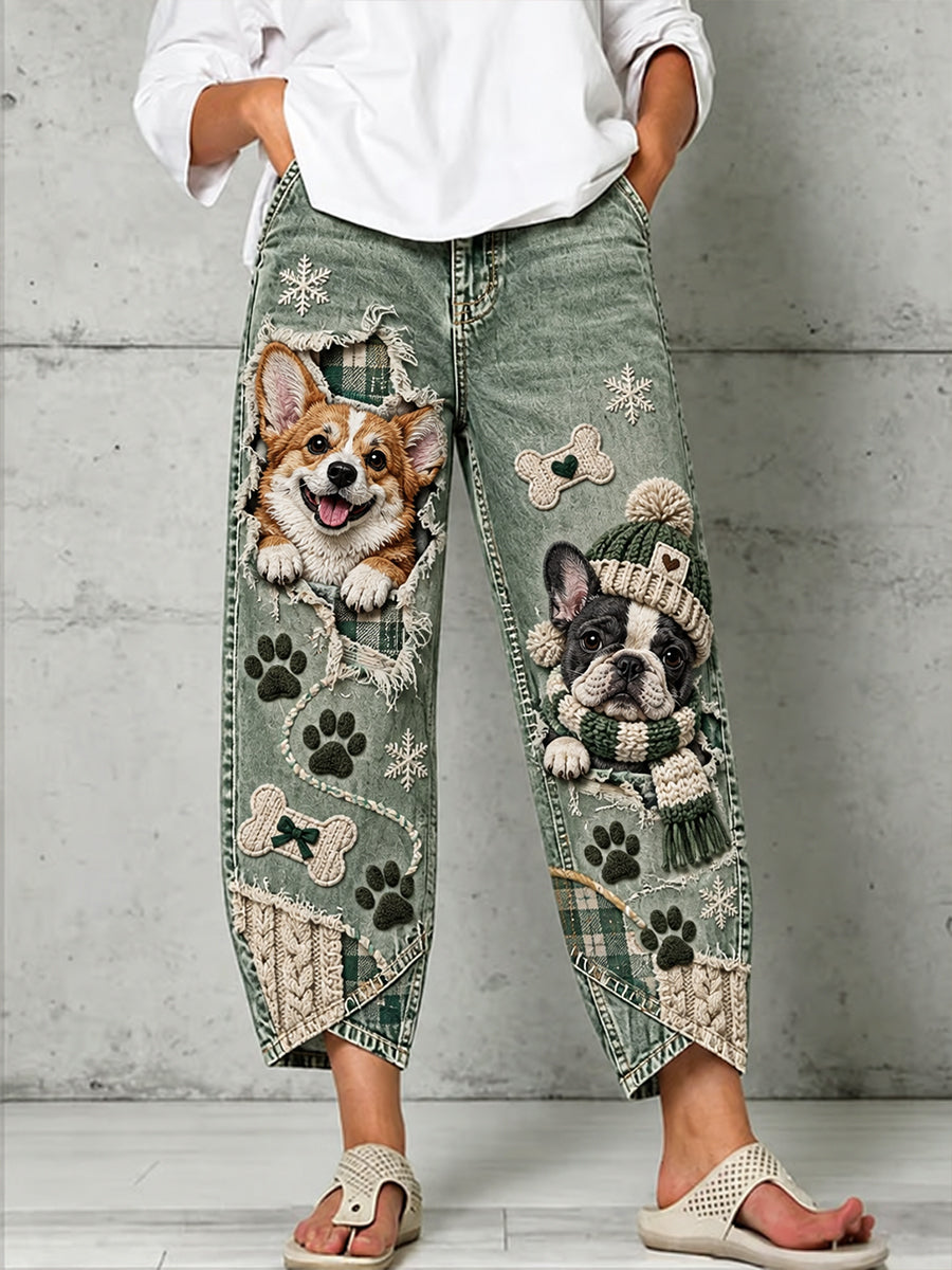 Women's Fun Animals Art Print Flared Trousers