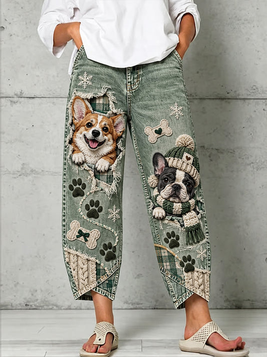 Women's Fun Animals Art Print Flared Trousers