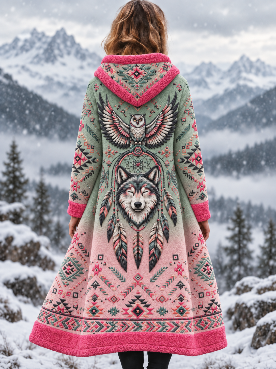 Women's Vintage Viking Animal Aztec Style Flannel Jacket