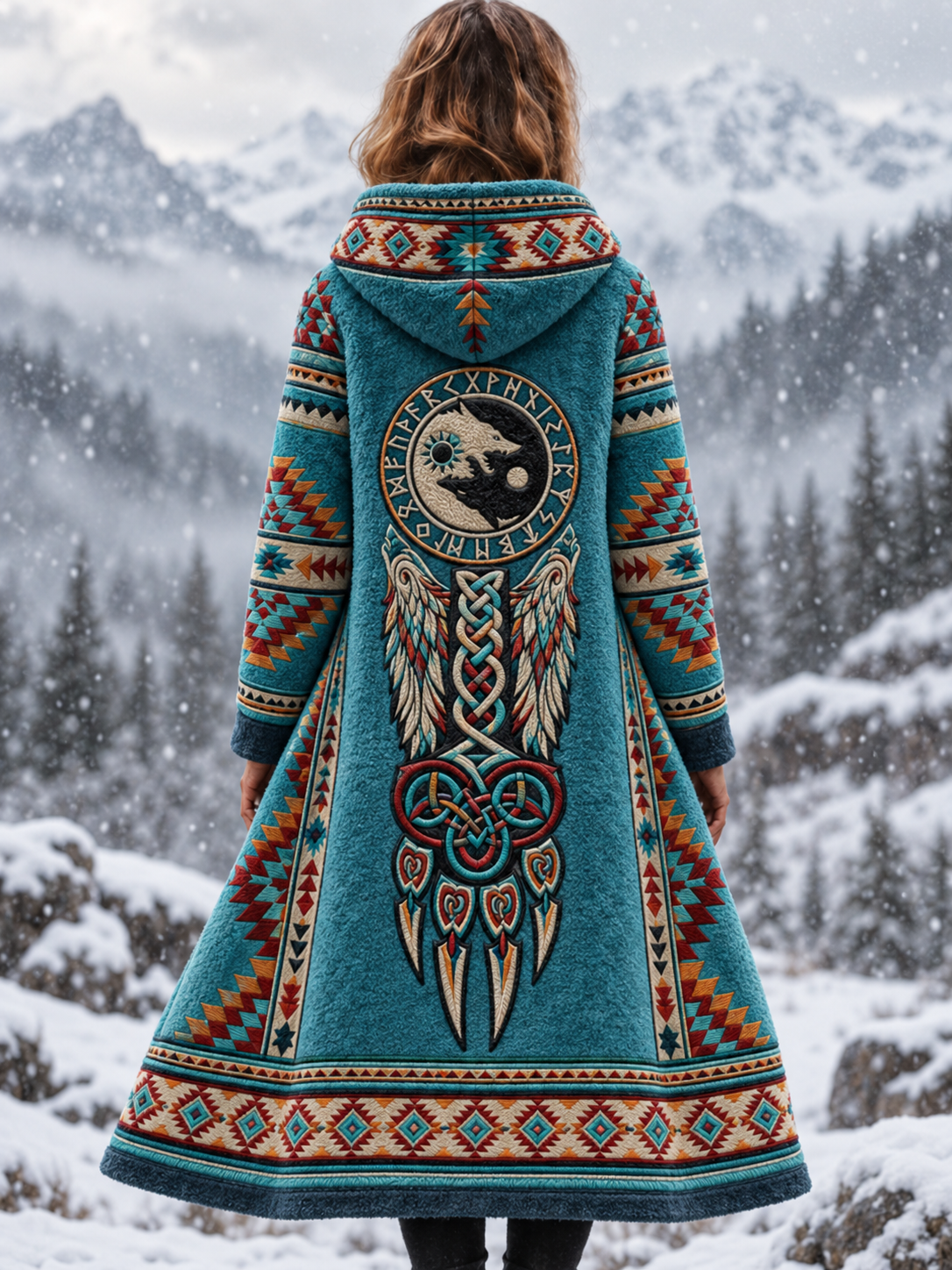 Women's Vintage Viking Animal Aztec Style Flannel Jacket