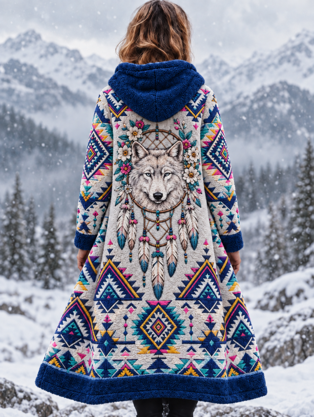 Women's Vintage Viking Animal Aztec Style Flannel Jacket