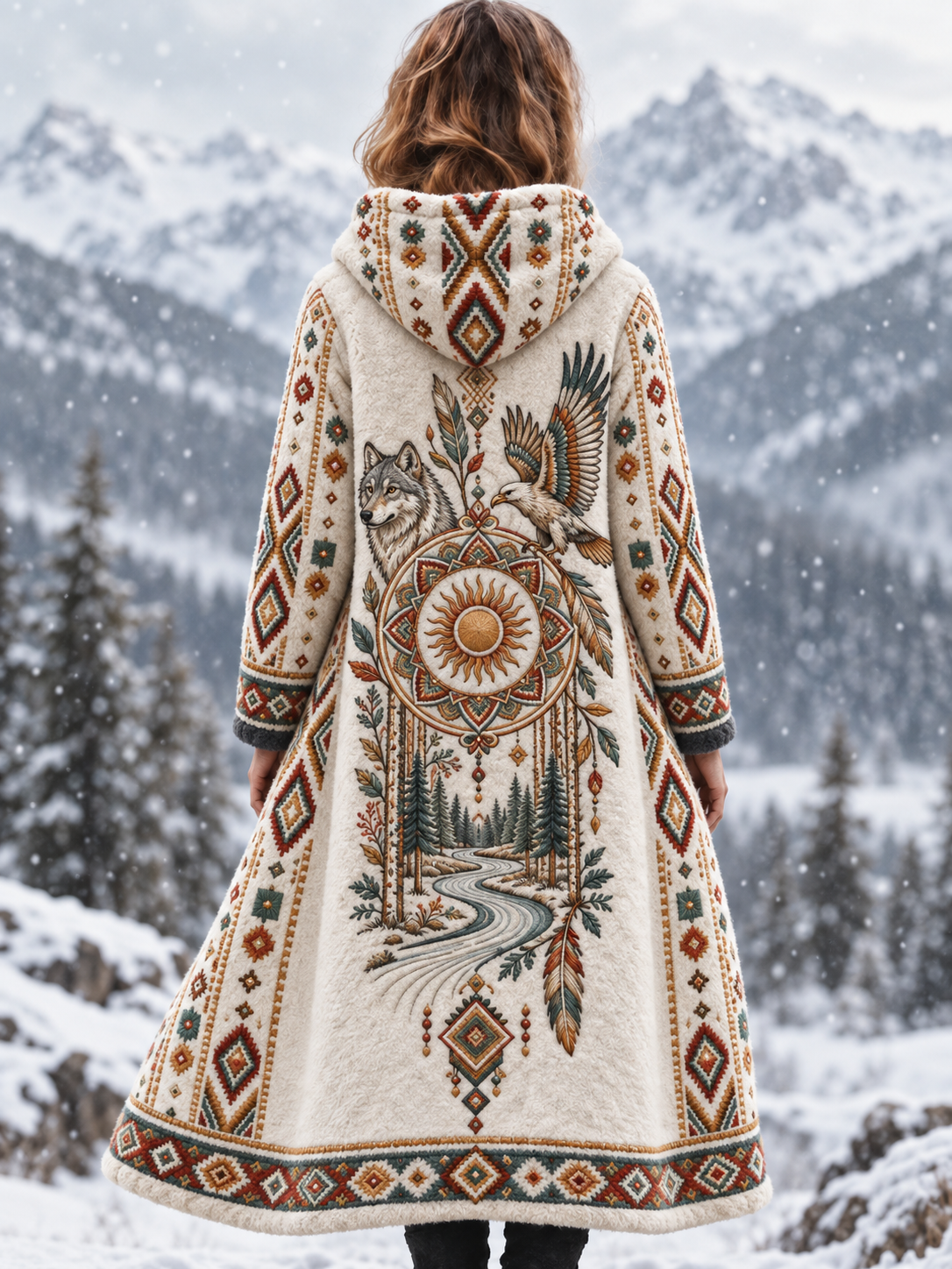 Women's Vintage Viking Animal Aztec Style Flannel Jacket