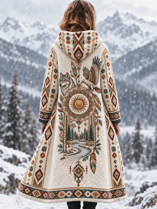Women's Vintage Viking Animal Aztec Style Flannel Jacket