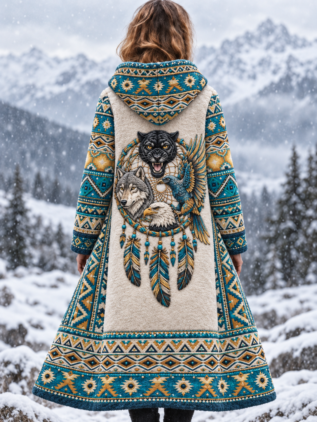 Women's Vintage Viking Animal Aztec Style Flannel Jacket
