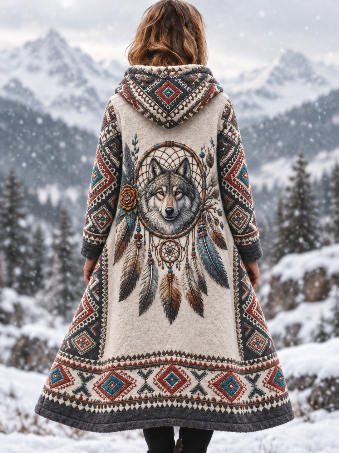 Women's Vintage Viking Animal Aztec Style Flannel Jacket