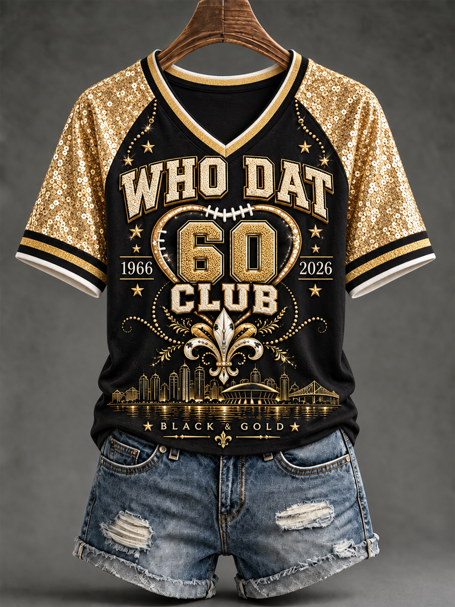 Women's New Orleans Saints V-Neck Off-Shoulder Short-Sleeved T-Shirt