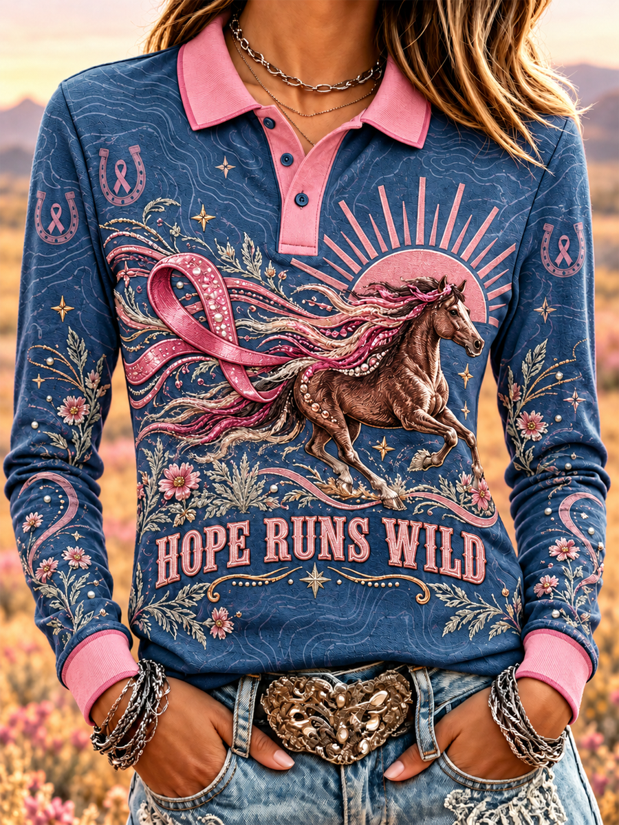 Women's Breast Cancer Awareness Campaign Long-Sleeve Polo Shirt