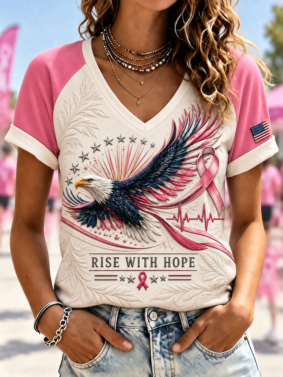 Women's Breast Cancer Awareness Campaign V-Neck Off-Shoulder Short-Sleeved T-Shirt