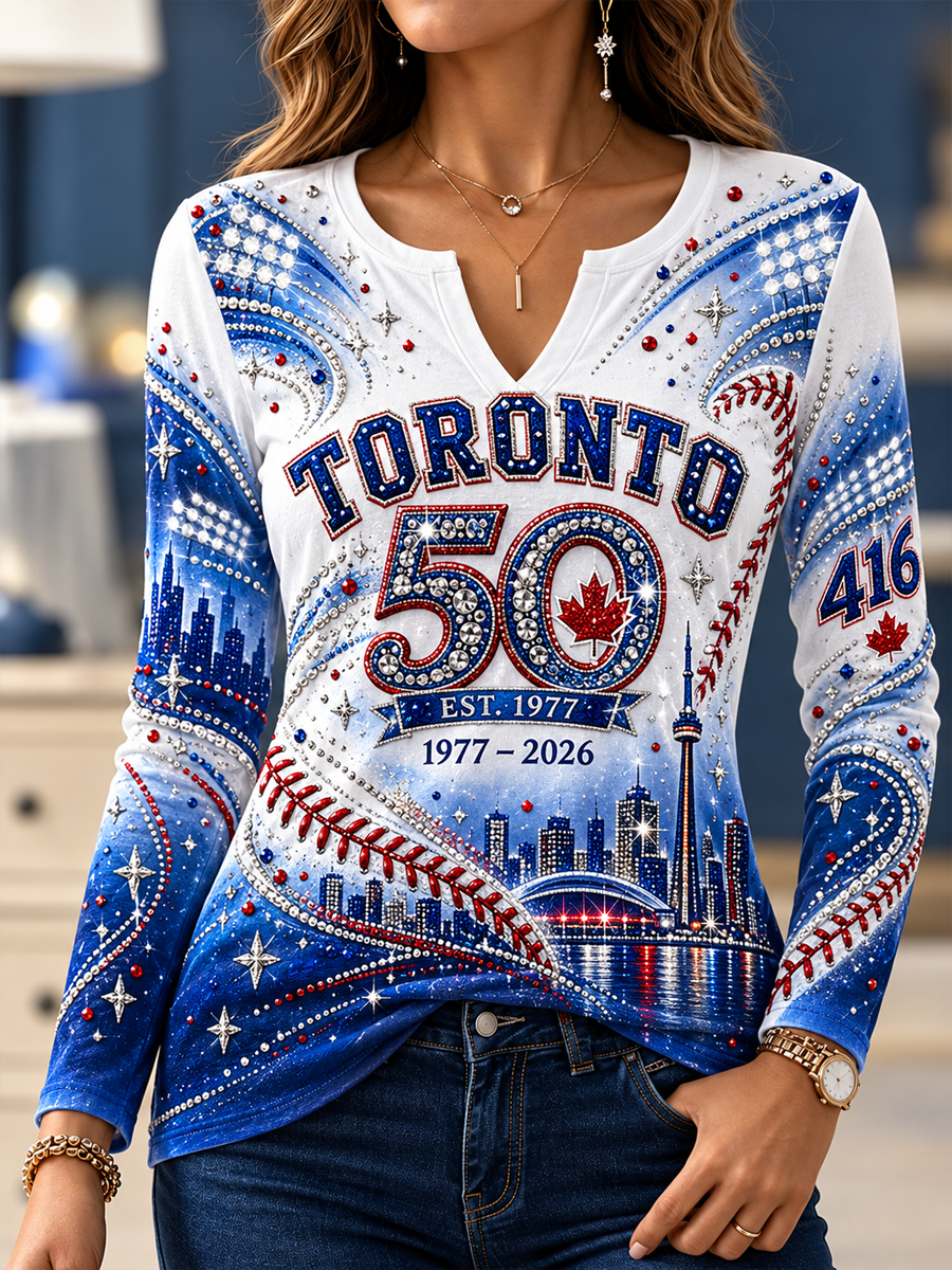Women's Toronto Blue Jays Casual Patchwork V-Neck T-Shirt