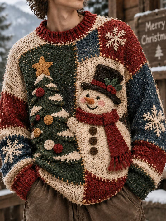 Men's Christmas Snowman Christmas Tree Art Print Sweatshirt