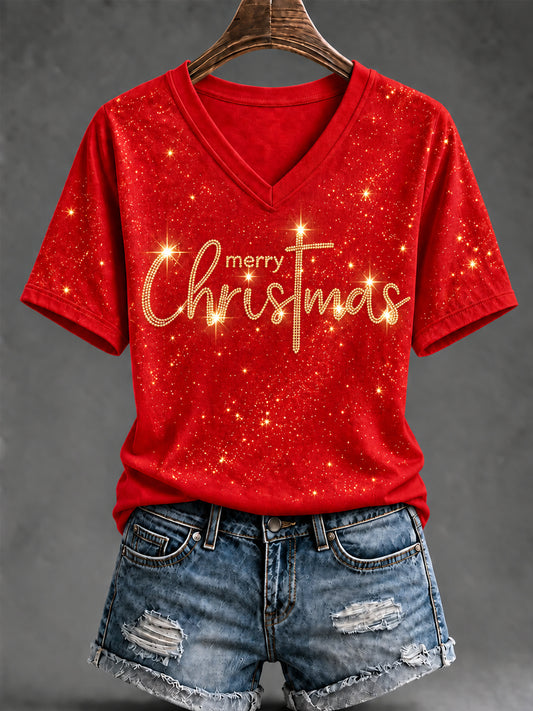 Women'S Christmas Cross Art Print  Short Sleeve T-Shirt